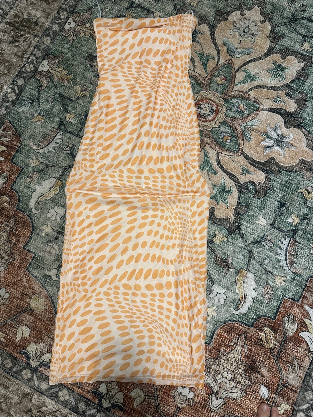 Sabo Skirt Strapless Maxi Dress in Yellow and Cream Swirl Dot Print